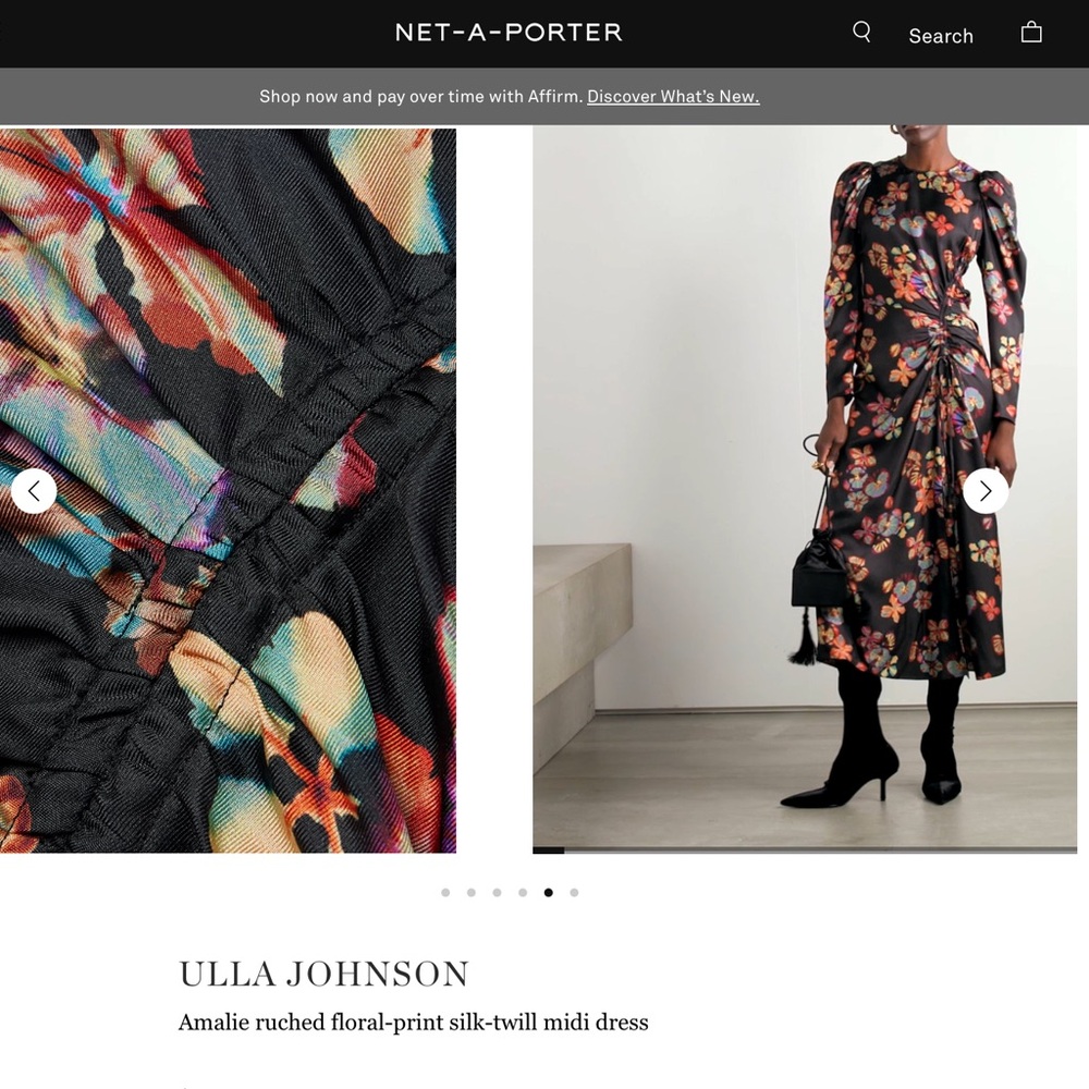 ULLA JOHNSON
Amalie ruched floral-print silk-twill midi dress